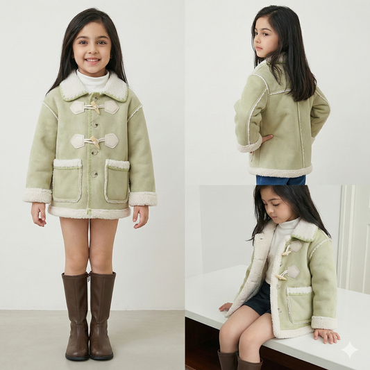 Kids Premium Suede Winter Jacket with Warm Wool Lining